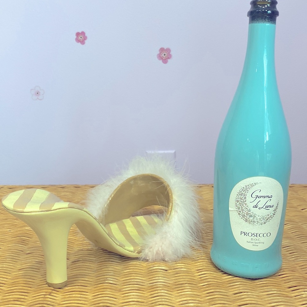 Vintage Antique Decorative Heel to Hold Cool Wine Bottle Fur Shoe !